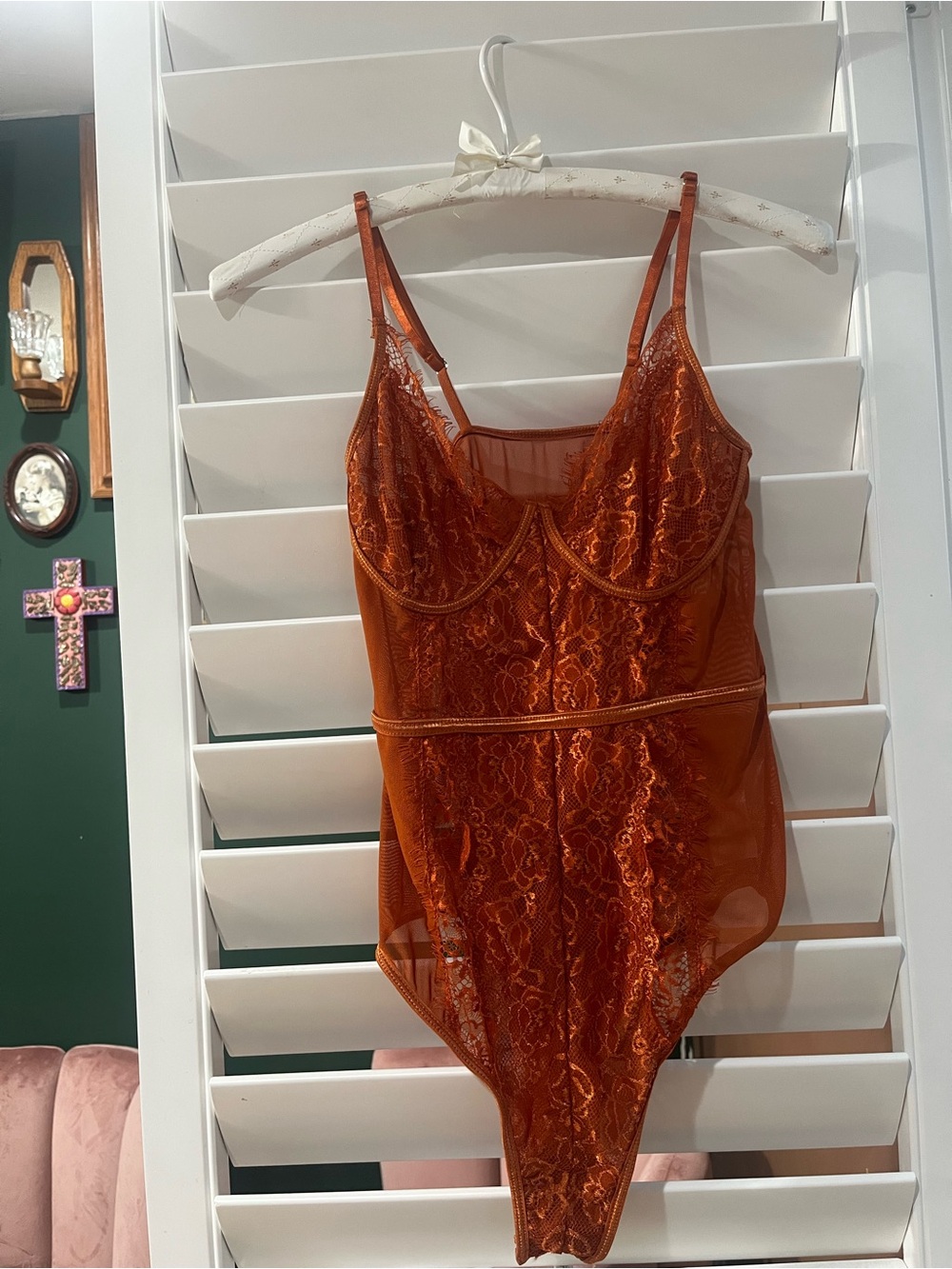 Rust Lace Mesh Bodysuit - Picture 2 of 5